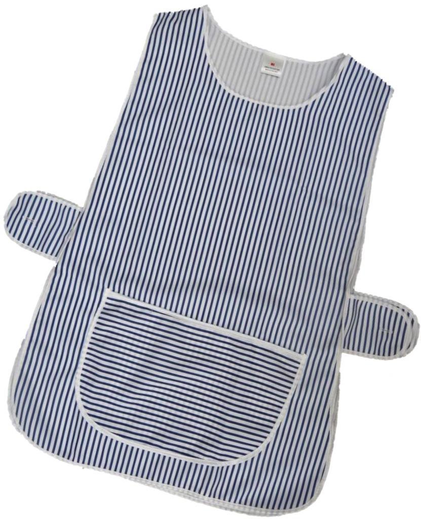 Bags-N-Aprons Women's Navy/White Stripe Stripe Tabard With Pocket And Button Fastening Side, Made In The Uk From Polyester For Easycare. Selection Of Sizes And Colours (Xxos (Approximately 52/54 Inches), )