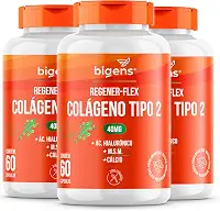 Regener Flex, Colágeno tipo 2 40mg, ácido hialurônico, M.S.M, Cálcio, Bigens, Kit 3x 60 cápsulas