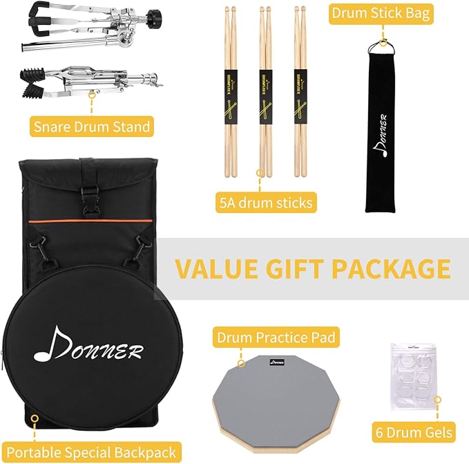 Set Donner con Pad de Práctica de Batería Silencioso y Soporte miniatura 7