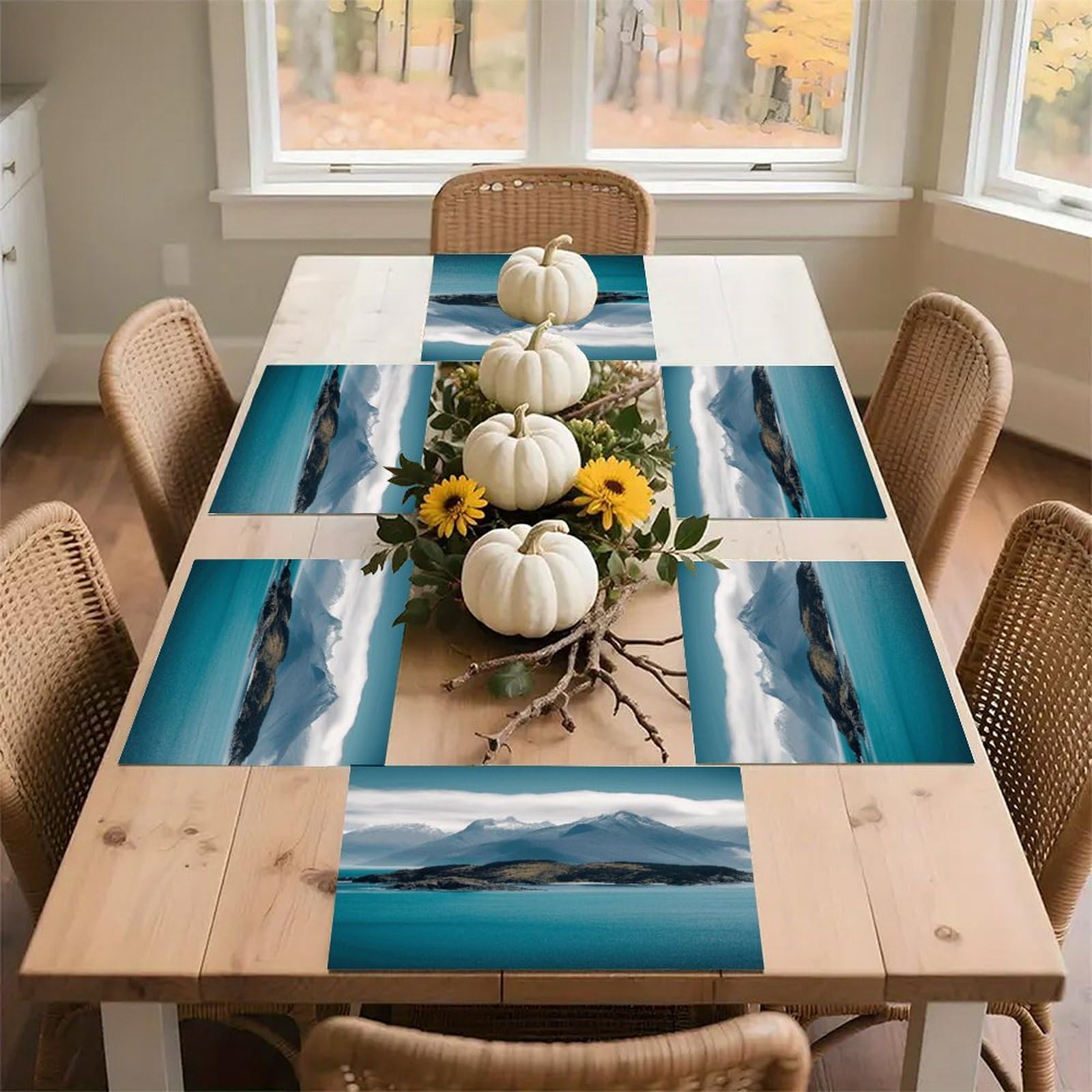 Islands and Mountain Placemats Wipeable Heat Resistant Table Mats Washable Flax Place Mats Elegant Cloth Non-Slip Placemat for Kitchen Dinning Party Table Decor 12 * 18 in