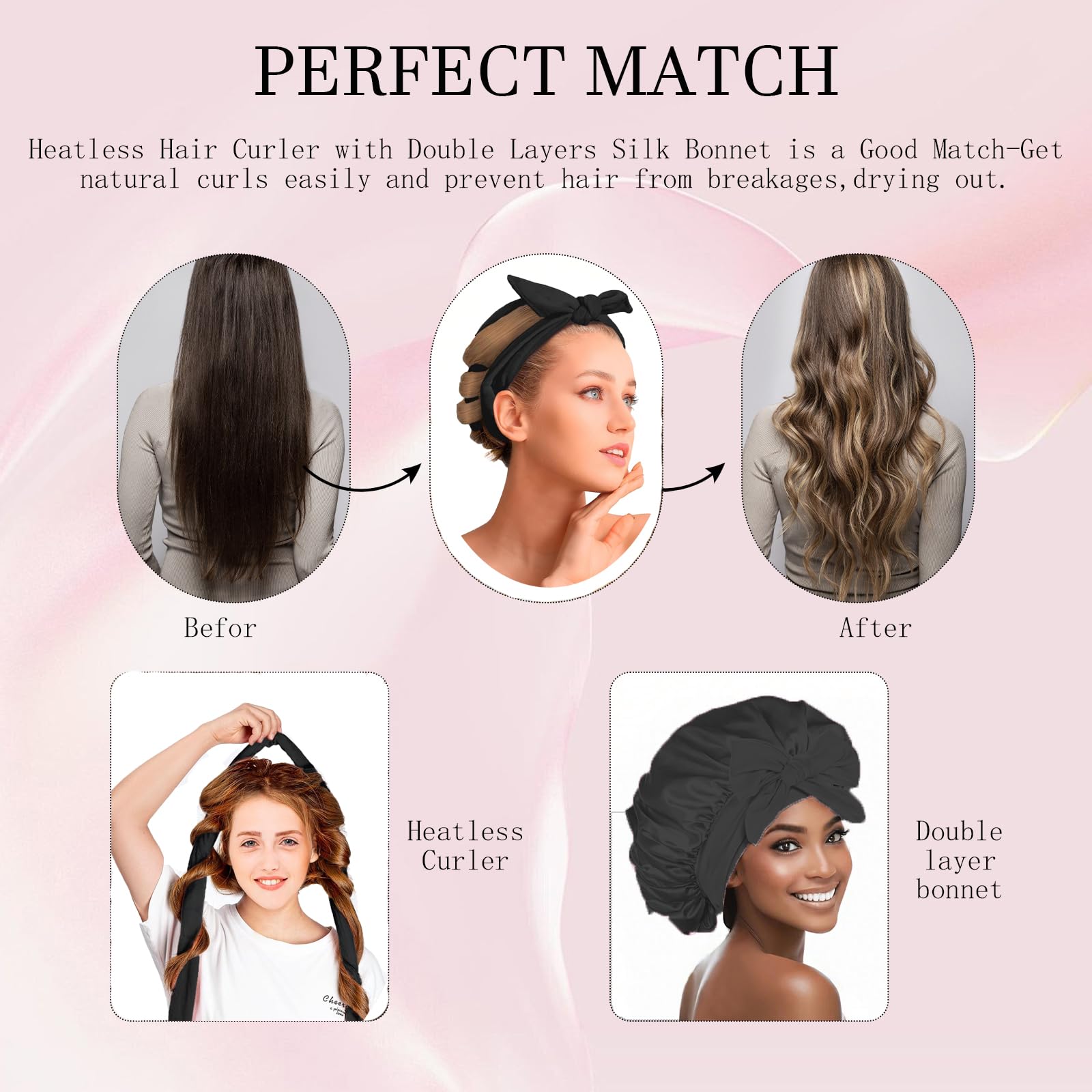 Hroevc No Heat Overnight Curls Headband with Double Layer Bonnet, Soft Hair Curlers to Sleep In - Image 4