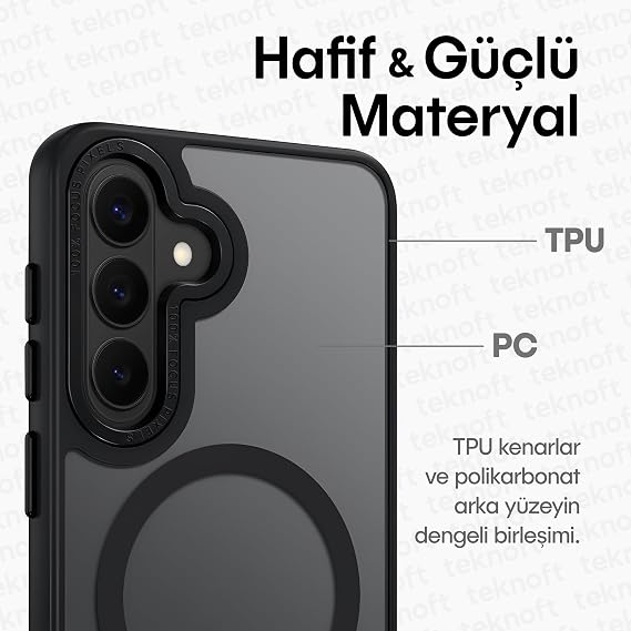 Teknoft Samsung Galaxy S26 için Symple Serisi Magsafe ile Uyumlu Metal Alaşım Lens Çerçeveli ve Metal Tuş Takımlı Ultra Güçlü Darbeye Dayanıklı Yumuşak Silikon Mat Kılıf