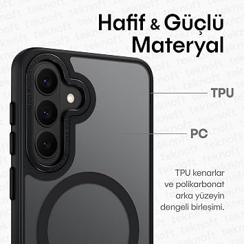 Teknoft Samsung Galaxy S26 için Symple Serisi Magsafe ile Uyumlu Metal Alaşım Lens Çerçeveli ve Metal Tuş Takımlı Ultra Güçlü Darbeye Dayanıklı Yumuşak Silikon Mat Kılıf