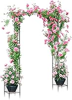 smusei 7.6Ft Black Metal Garden Arch Trellis with Planters - Sturdy Arbor for Climbing Plants, Weddings, Parties & Outdoor Decor