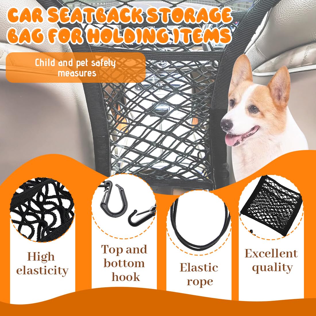 1 pcs Rete barriera per animali domestici, portaoggetti a 3 Strati per Cani Universale, Rete Barriera Divisoria Auto, divisore per cani e auto, per viaggi di sicurezza, per auto, SUV, camion