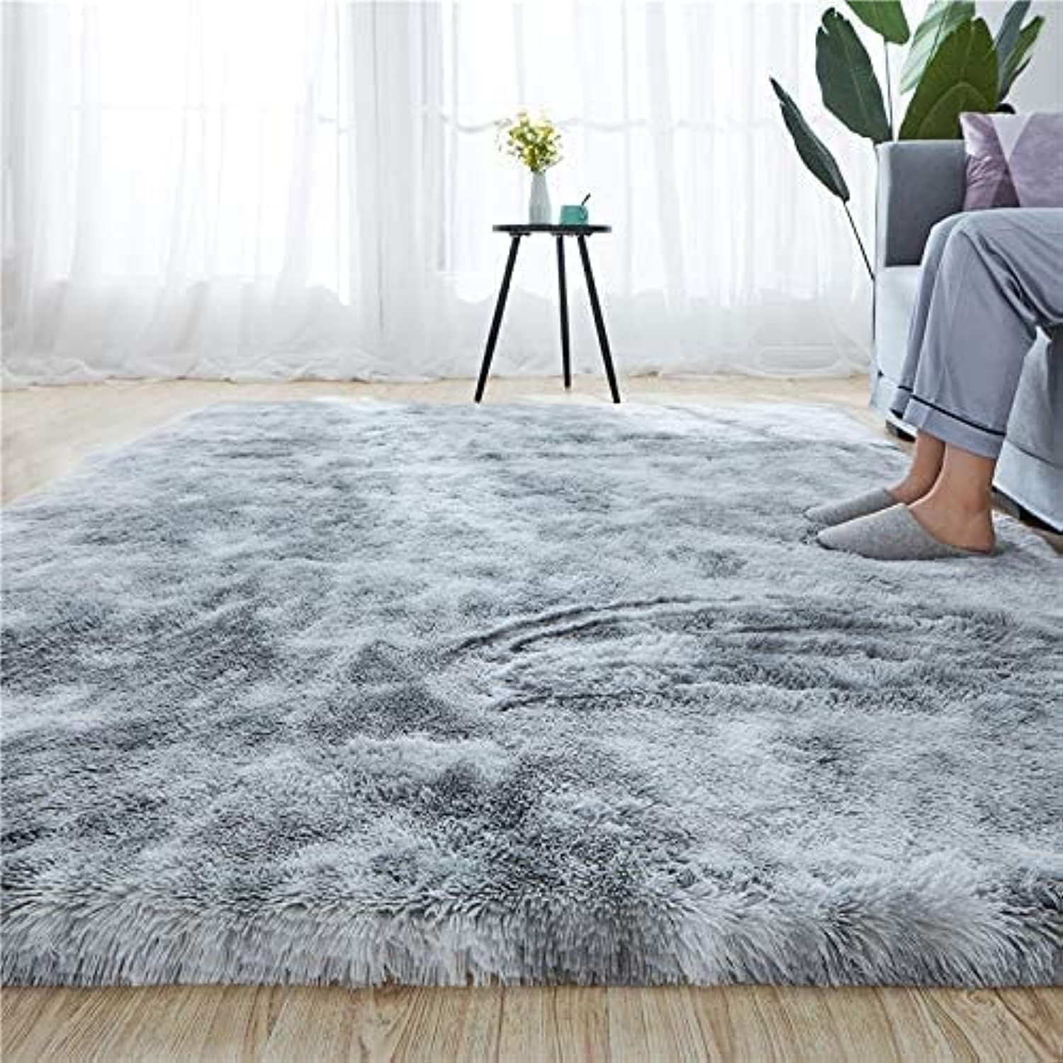 TDOO Indoor Modern Soft Shag Area Rugs, Non-Slip Plush Nursery Accent Area Rug, Furry Faux Fur Shaggy Carpet for Living Room Home Decor Tie-Dyed Light Grey 200cm*160cm (C)