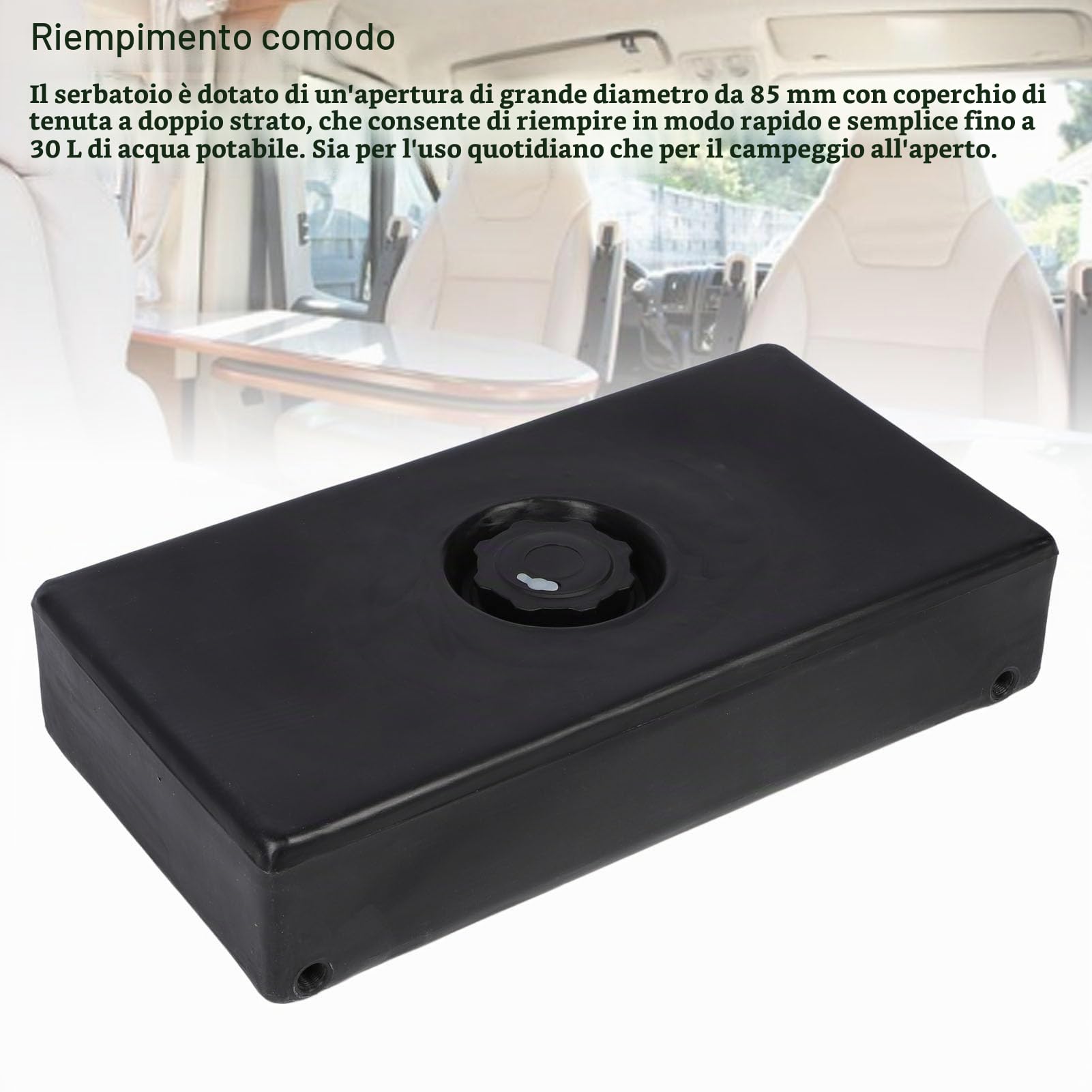 Luocute Serbatoio dell'Acqua per 8 Galloni, 30 Litri 26 X 13,4 X 5,5 Pollici Serbatoio di Stoccaggio per Acqua Dolce o Grigia LLDPE, Resistente agli Urti a Tenuta Stagna Nero