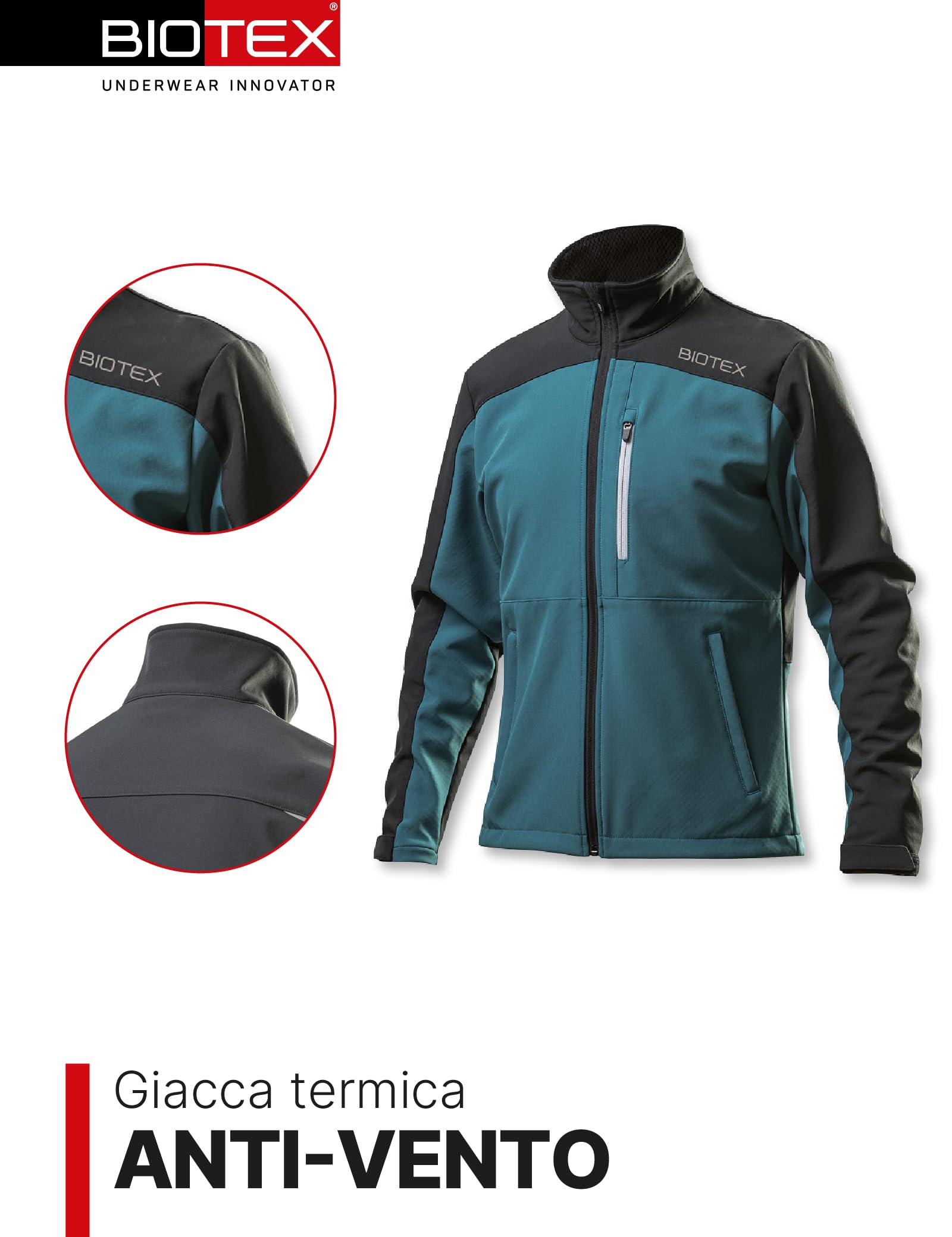 BIOTEX Giacca Termica IEX Unisex per Ciclismo e Running, Tessuto Antivento e Waterproof, Giacchetto a Manica Lunga
