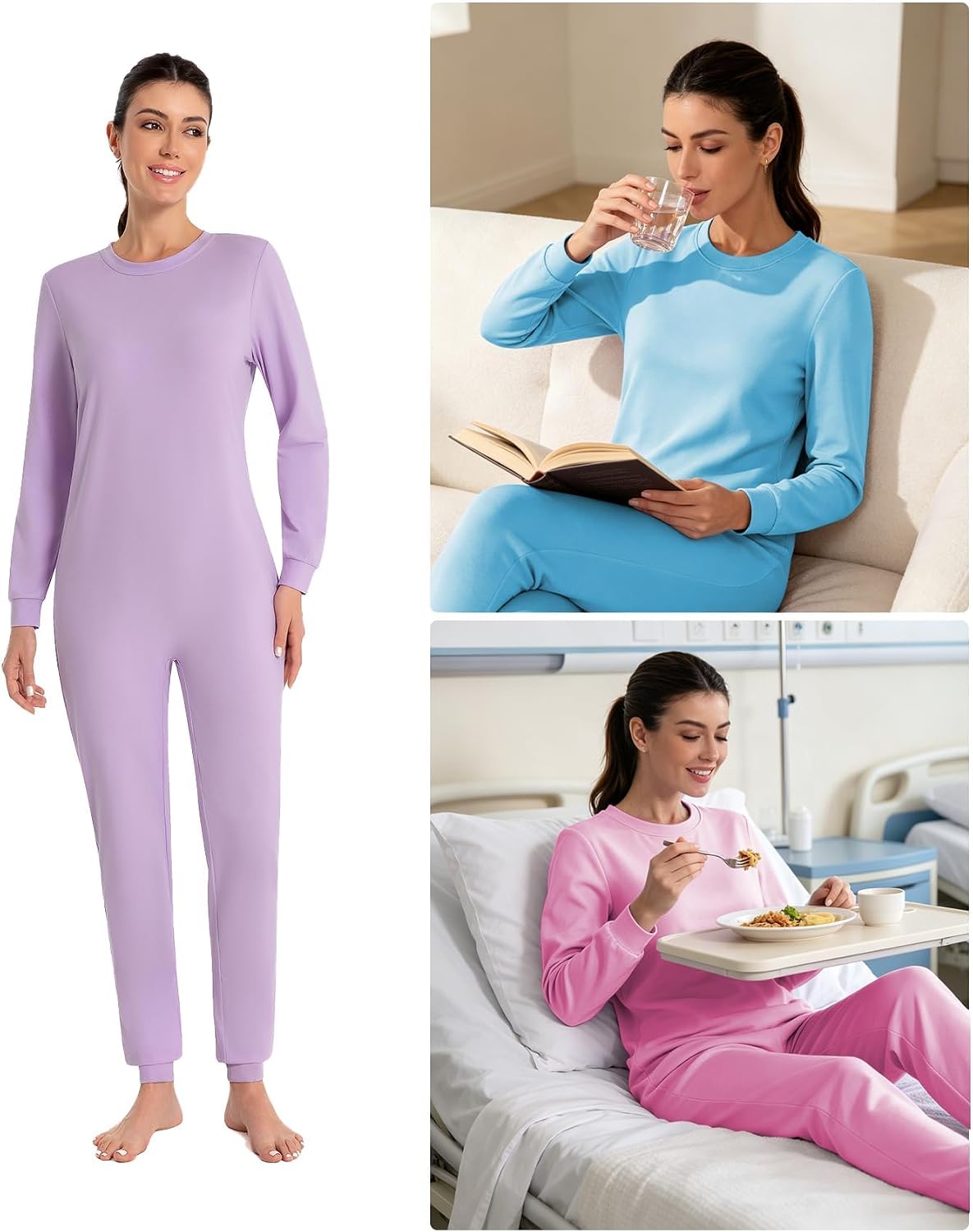 Adaptive Clothing for Women Anti-Strip Cotton Romper Adult Onesie for Autism Special Needs with Back YKK Zipper