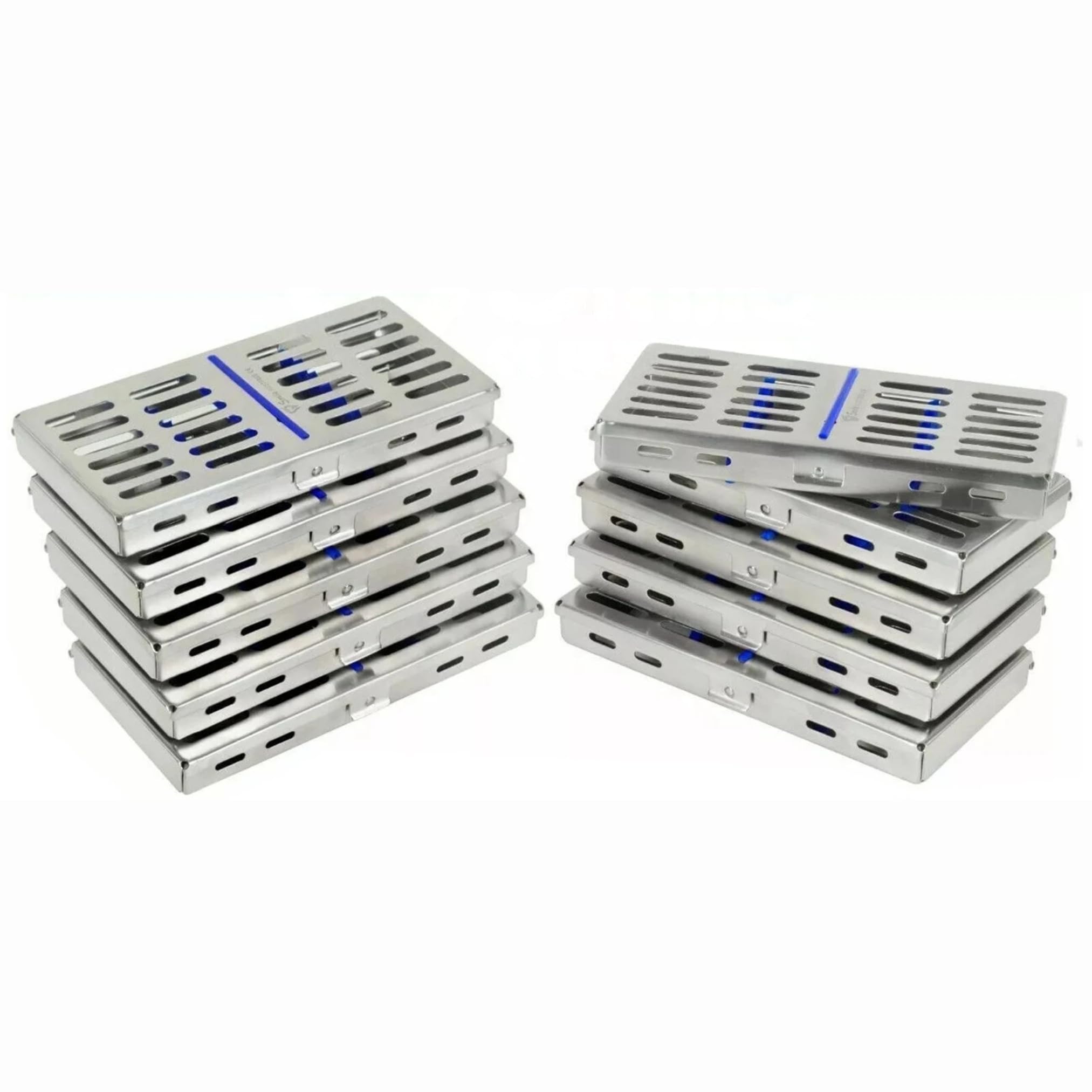 PASHA & CO Sterilisationsbehälter 10er Set Autoklavierbare Instrumentenkassette aus Edelstahl – Sterilisation Tray für Zahnarzt, Chirurgie & Tierarztpraxis (with 7 Holders) | Sterilisationsbehälter