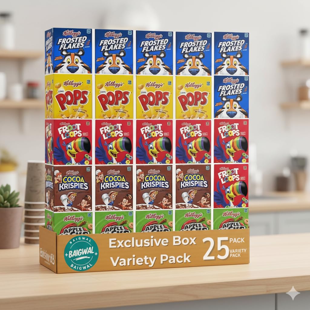 Mini Cereal Boxes Variety Pack, Single Serve Breakfast Cereal Assortment, Care Package Gift Box, 25 Count