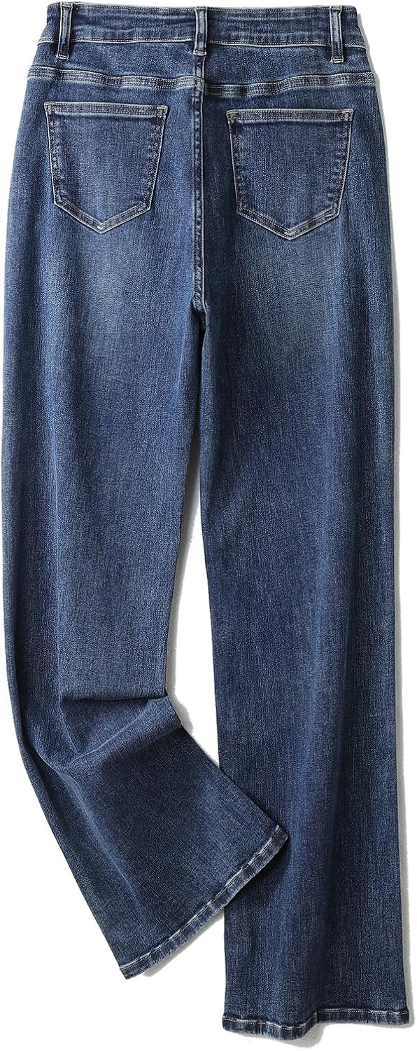 Plus Size Wide Leg Jeans for Women High Waist High Stretchy Extra Full Length Denim Jeans Pants Dark Blue - Image 8
