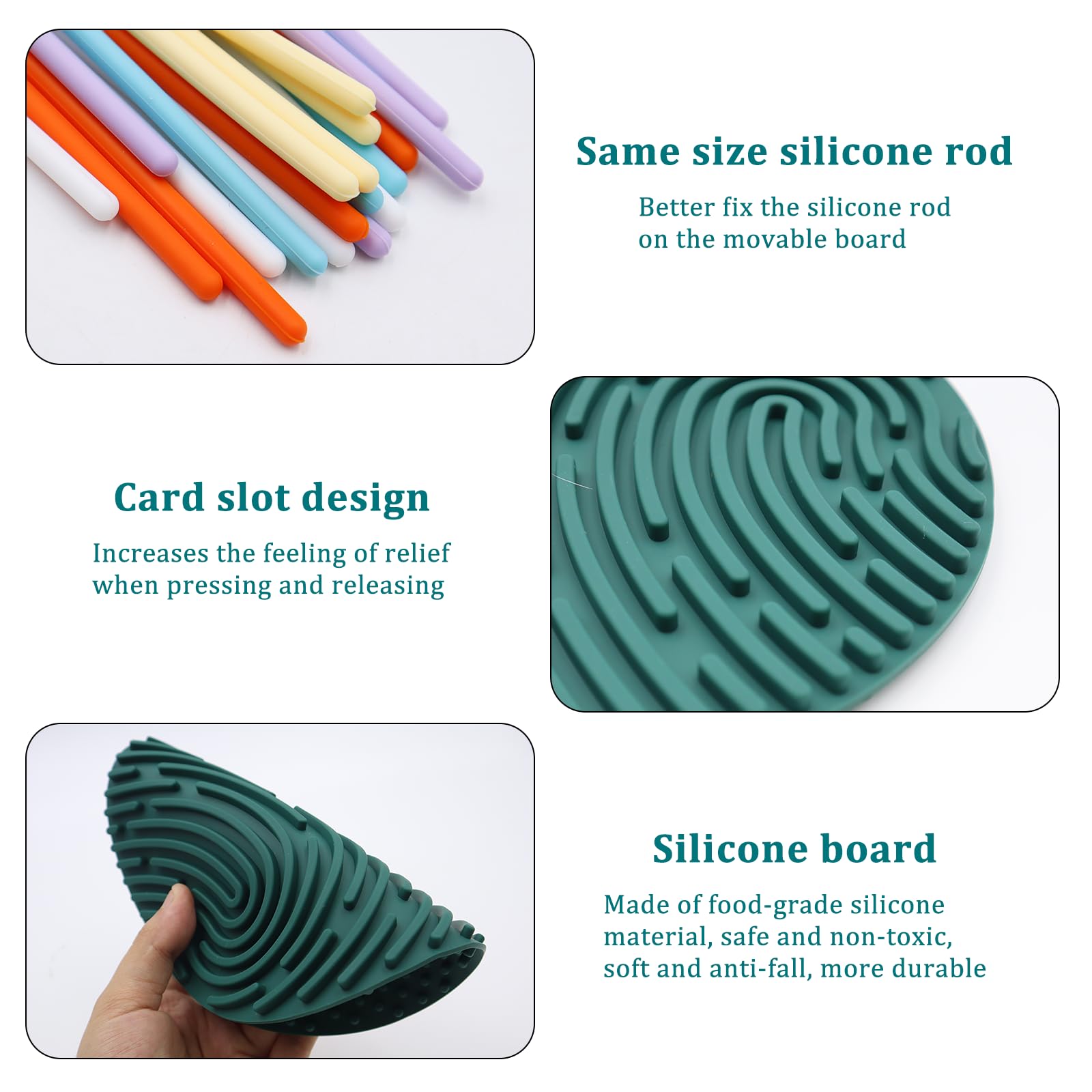 OMJMYY Sensory Activity Board karta aktywności sensorycznej, silikonowa karta sensoryczna Fidget z 20 strunami i torbą podróżną dla dzieci 3+ i dorosłych ADHD, autyzm, stres lękowy