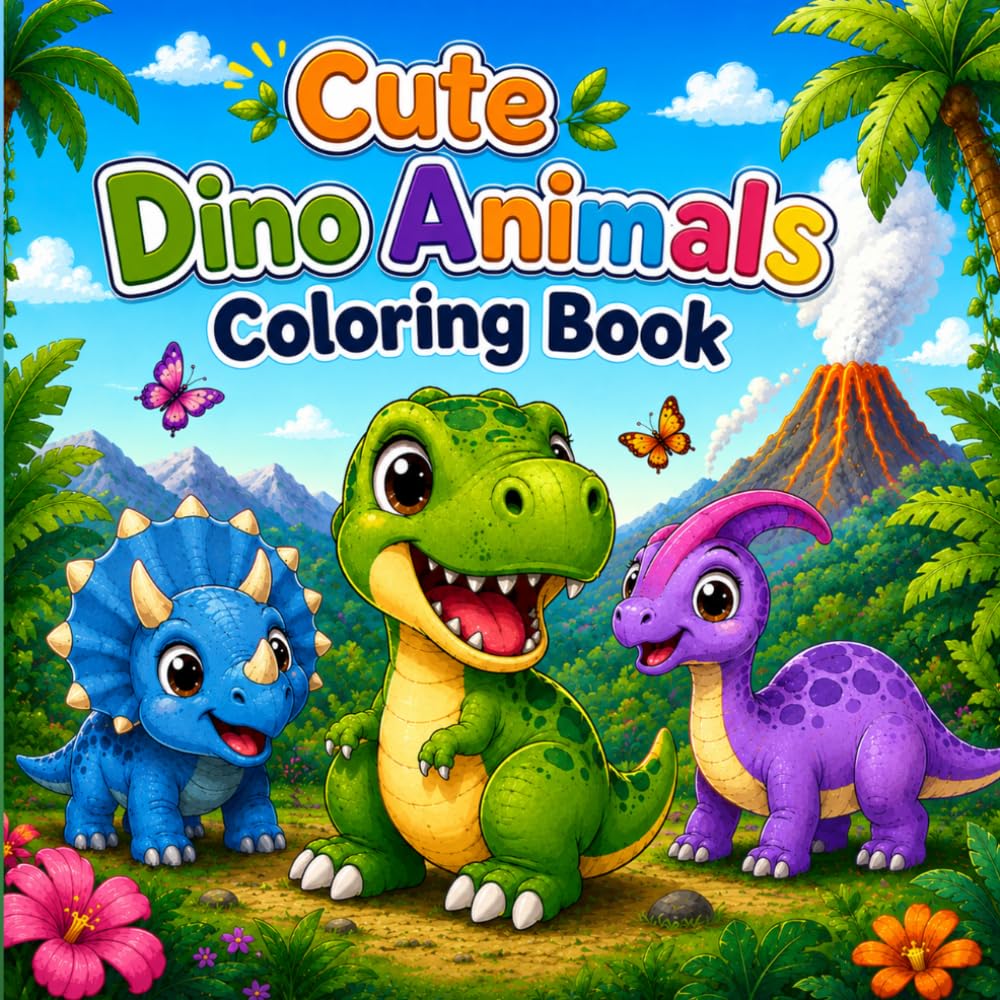 Cute Dino Animals Coloring Book: Cute Baby Dinosaurs for Little Artists (Cute Animals Coloring Book Collection)
