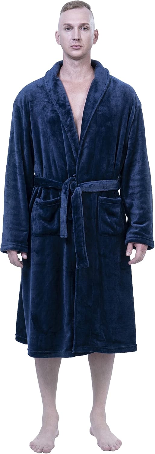 XING YE CHUAN Men's Fleece Robe, Warm Plush Bathrobe