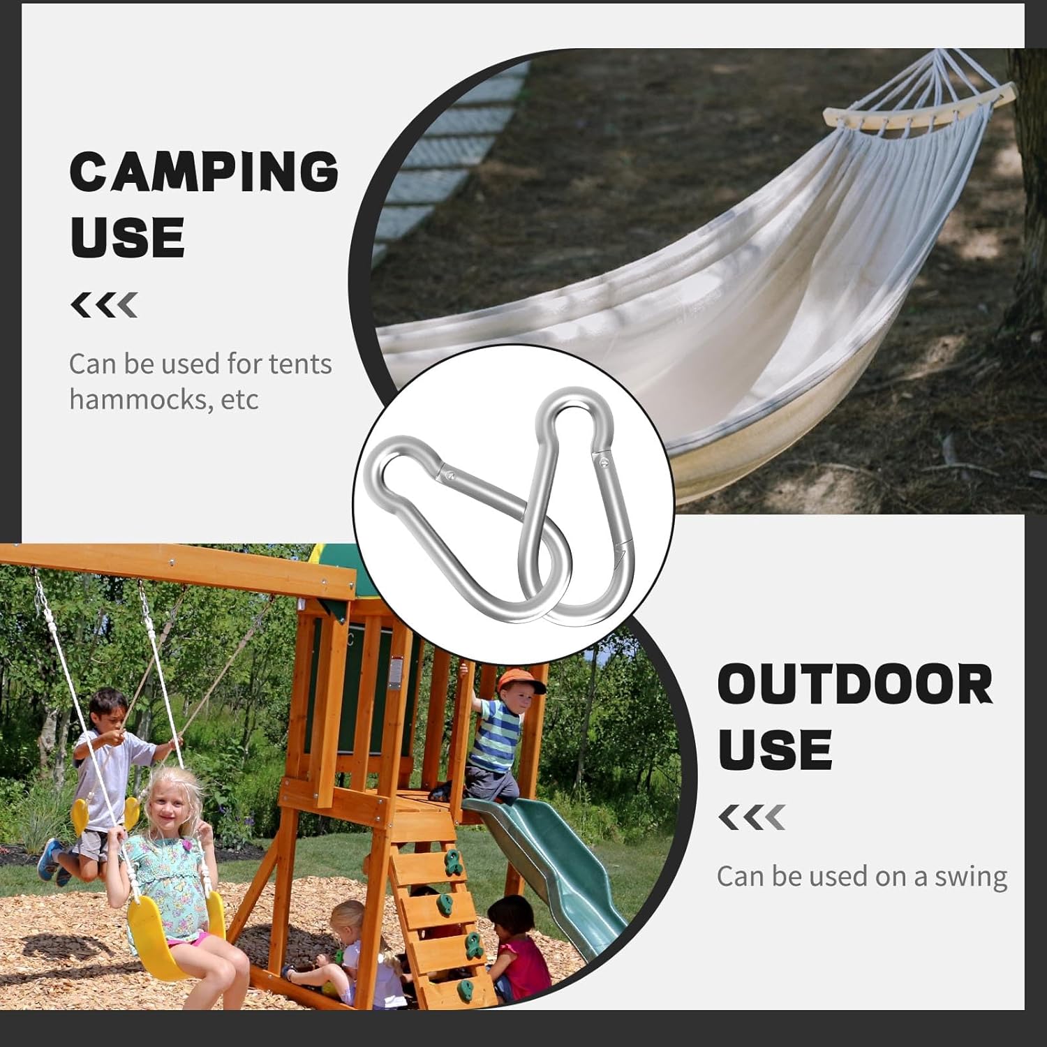 Carabiner, Heavy Duty Galvanized Steel Spring Snap Hook Carabiner Clips with 770LBS Holding Capacity, Ideal for Outdoor, Hammock, Swing and Travel (M10 4Inch, 20PCS) - Image 2