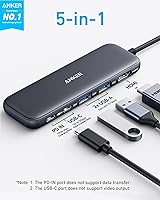Vista 2 de Anker Hub USB C, divisor USBC a HDMI 5 en 1 con pantalla 4K, 1 puerto USB-C de 5 Gbps alimentado y 2 puertos de datos USB-A 3.0 de 5 Gbps