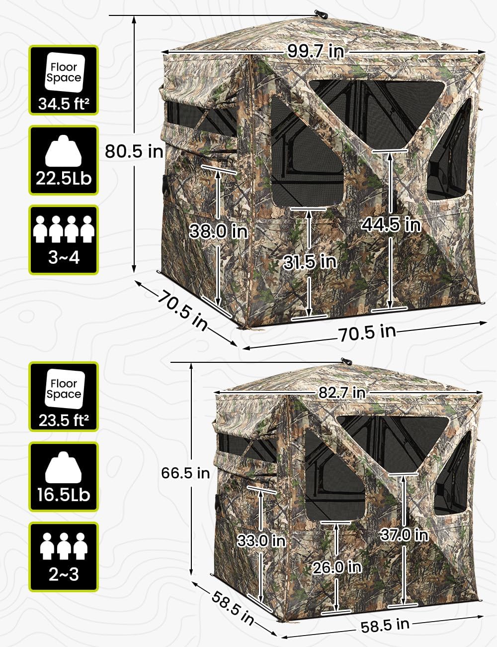 TIDEWE Hunting Blind 360°See Through with Large Open Door, Pop Up Ground Blind with Removable Curtain & Carrying Bag, Portable Resilient Tent(Forest Fade Camo)