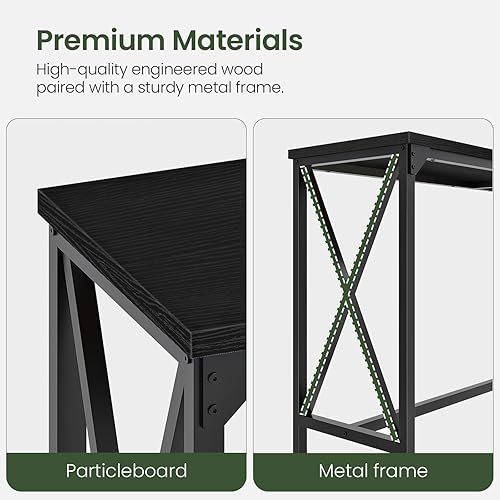 Miniatura 8 de 55'' Bar Table, Kitchen Dining Table with Power Outlet and Footrest, Industrial Style, for Pub, Living Room, Rustic Brown and Black TBT09UBB