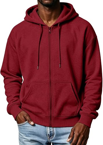 Mens Zip Up Hoodie Oversized Plain Hooded Fall Sweatshirts w