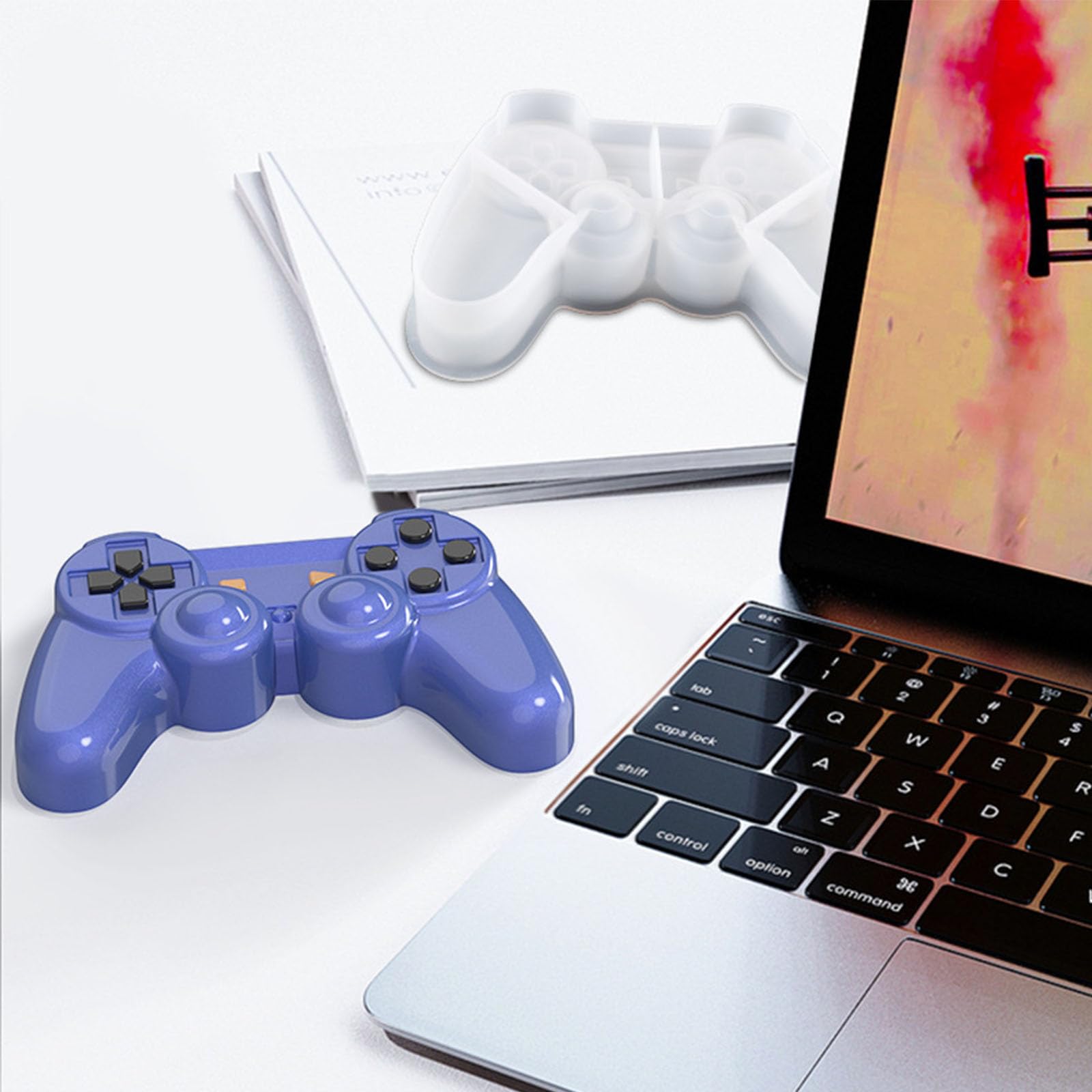 Vastsea 2 stuks siliconen vorm voor controller, siliconen vorm in de vorm van een gamepad, gamecontroller, vorm voor snoep, chocolade, taartdecoratie (grijs, roze