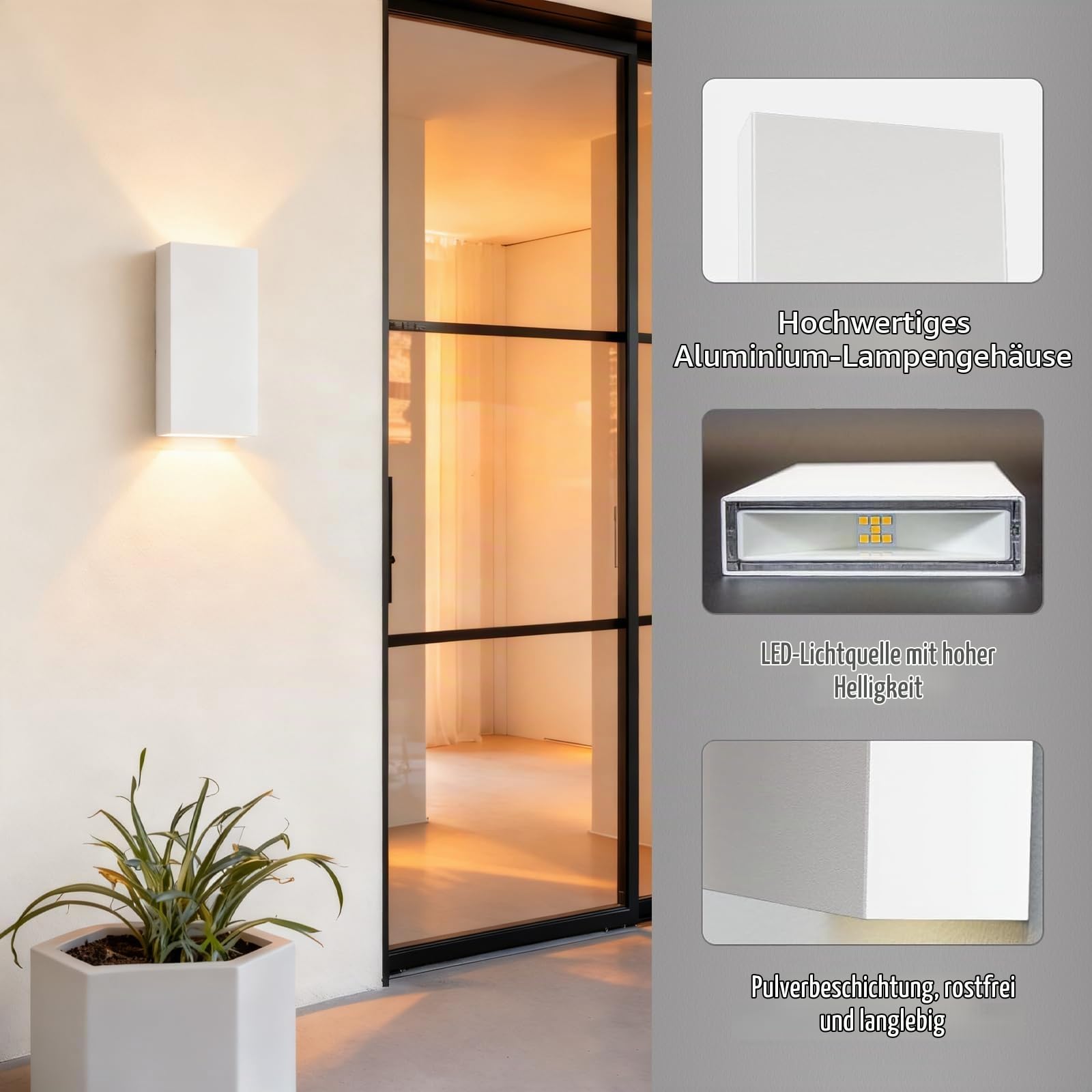 JNR Aussenlampe Wand LED IP54 Wasserdichte Wandleuchte Aussen, Außenlampe Wand 14W 3000k Warmweiß, Außenleuchte Wand Up Down Aussenleuchte (2-Weiß)