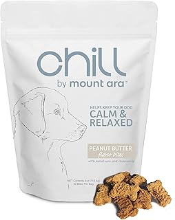 CHILL Bites | Dog Treats for Relaxation | Peanut Butter + Chamomile + Melatonin | Helps Reduce Anxiety | Promotes a Health...
