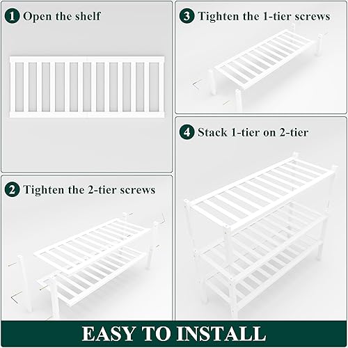Miniatura 6 de Smiry Zapatero de 3 niveles, pequeño organizador de zapatos de bambú, apilable, estante de almacenamiento de zapatos de madera para armario,