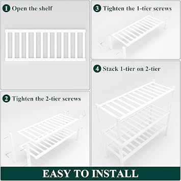 Smiry Bamboo Shoe Rack, 12 Vertical Slats, 3 Tier - 26.8 Wide, White