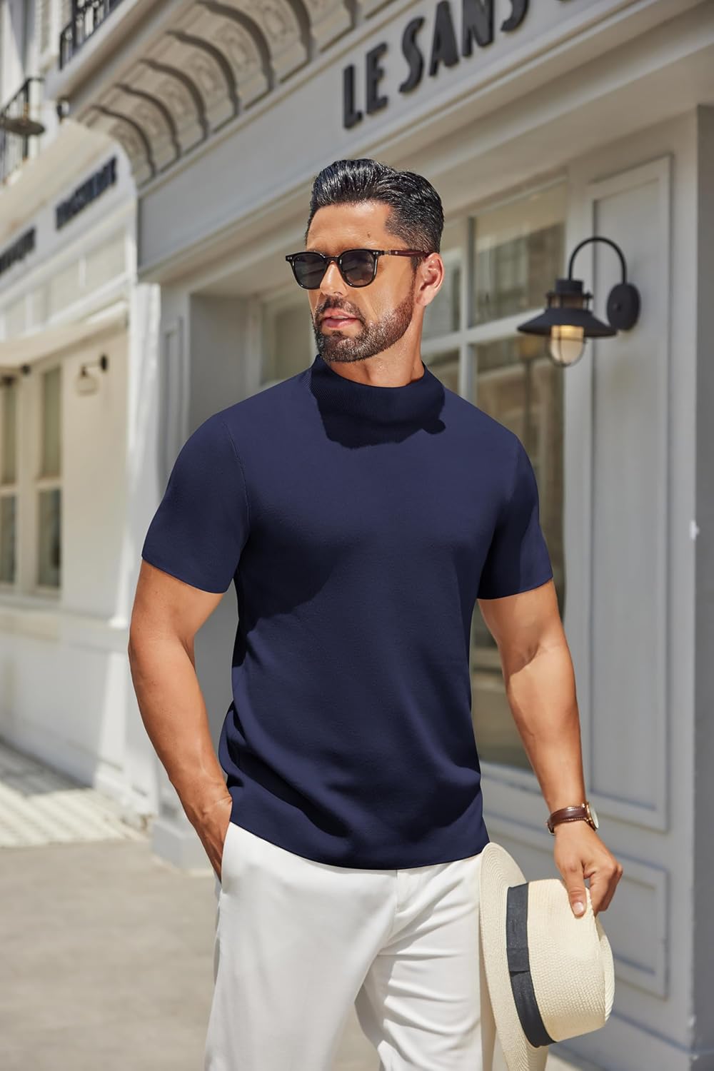 COOFANDY Men's Mock Turtleneck Sweater Short Sleeve Casual Knitted T-Shirts Thermal Tops Solid Basic Tee - Image 2