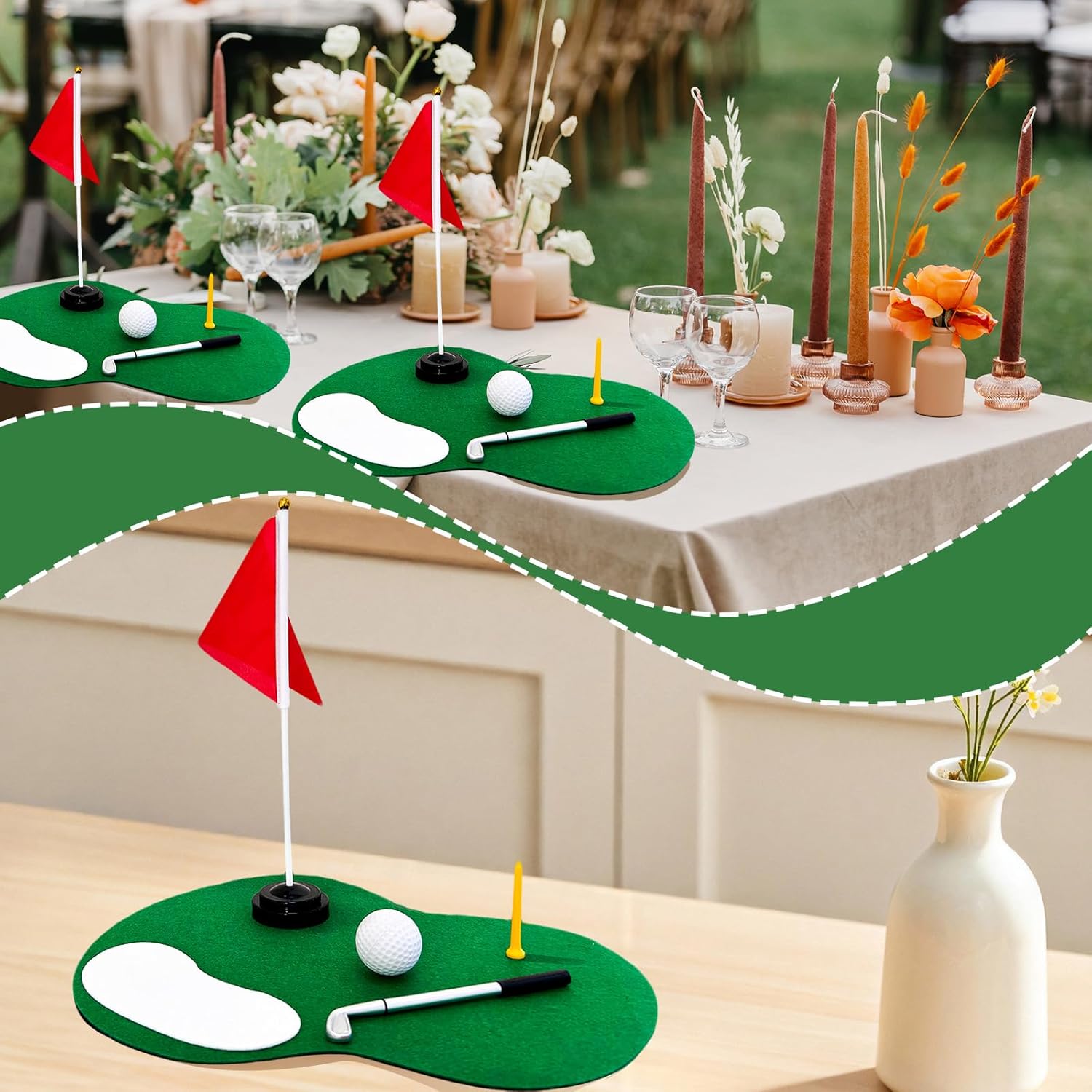 6-Set Golf Table Centerpieces Premium Golf Party Decorations Including Golf Balls, Turf, Clubs, Tees, Sand Traps, Red Flags & Stands,Golf Pen, Ideal for SportsThemed Birthday Parties & Event Decor