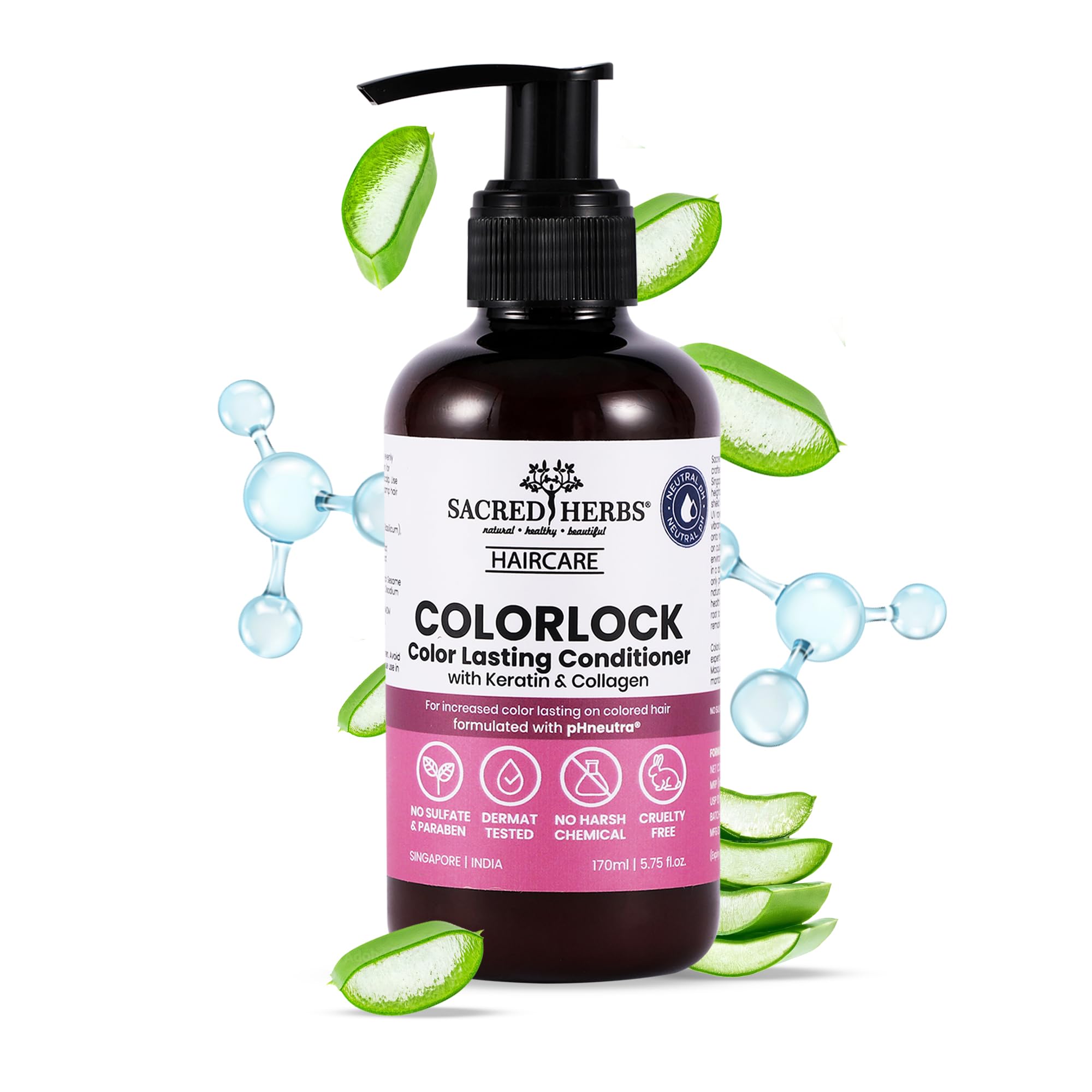 SACRED HERBS ColorLock Color Lasting Conditioner | Keratin & Collagen | UV Color Protection | Fade Resistance | Deep Conditioning | Sulfate-Free | For Color-Treated Hair | Men & Women, 170ml-image-44