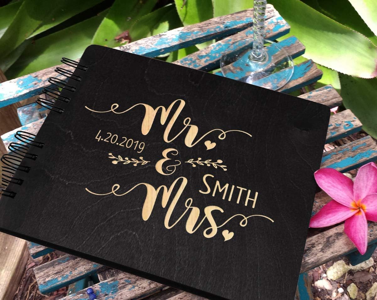 Weddings-by-StockingFactory Mr. and Mrs. Personalized Hand Made Wood Guest Book Engraved Couples Names Reception Sign in Newlywed Guestbook Reception