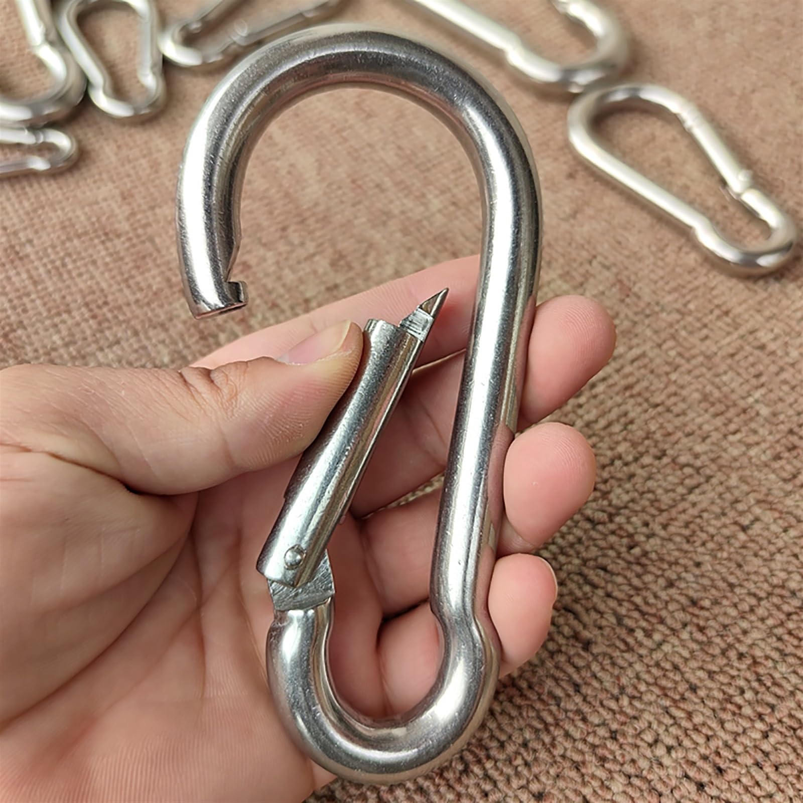 1 mosquetón de acero inoxidable 304/316, llavero con hebilla para exteriores, camping, senderismo, 120 mm de longitud, resistente al óxido, conector