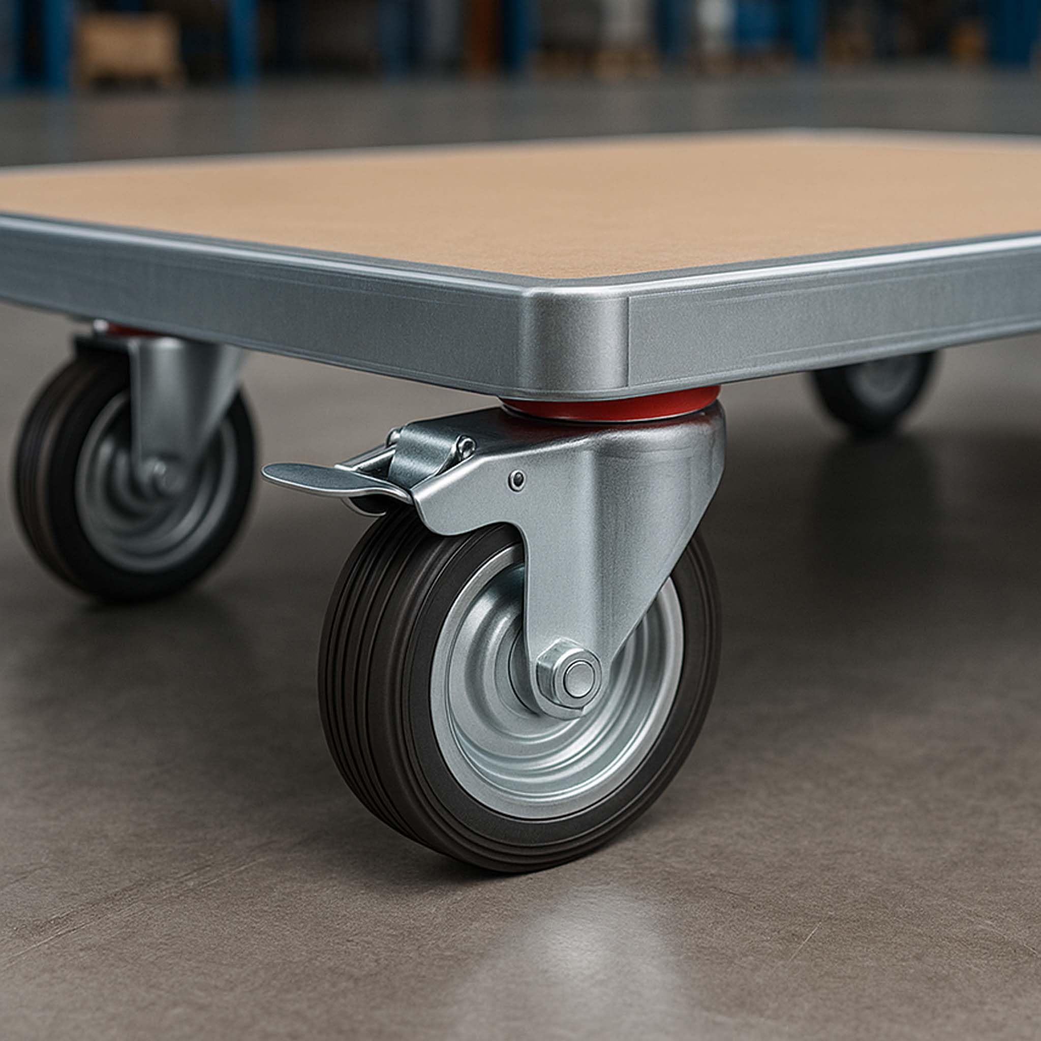 Wiltec Roulette pivotante Blocage double – Ø 200 mm – Capacité 150 kg – en Caoutchouc – Roue avec Frein et Plaque de montage – Transport Appareil Accessoire Meuble – Usage silencieux sans trace