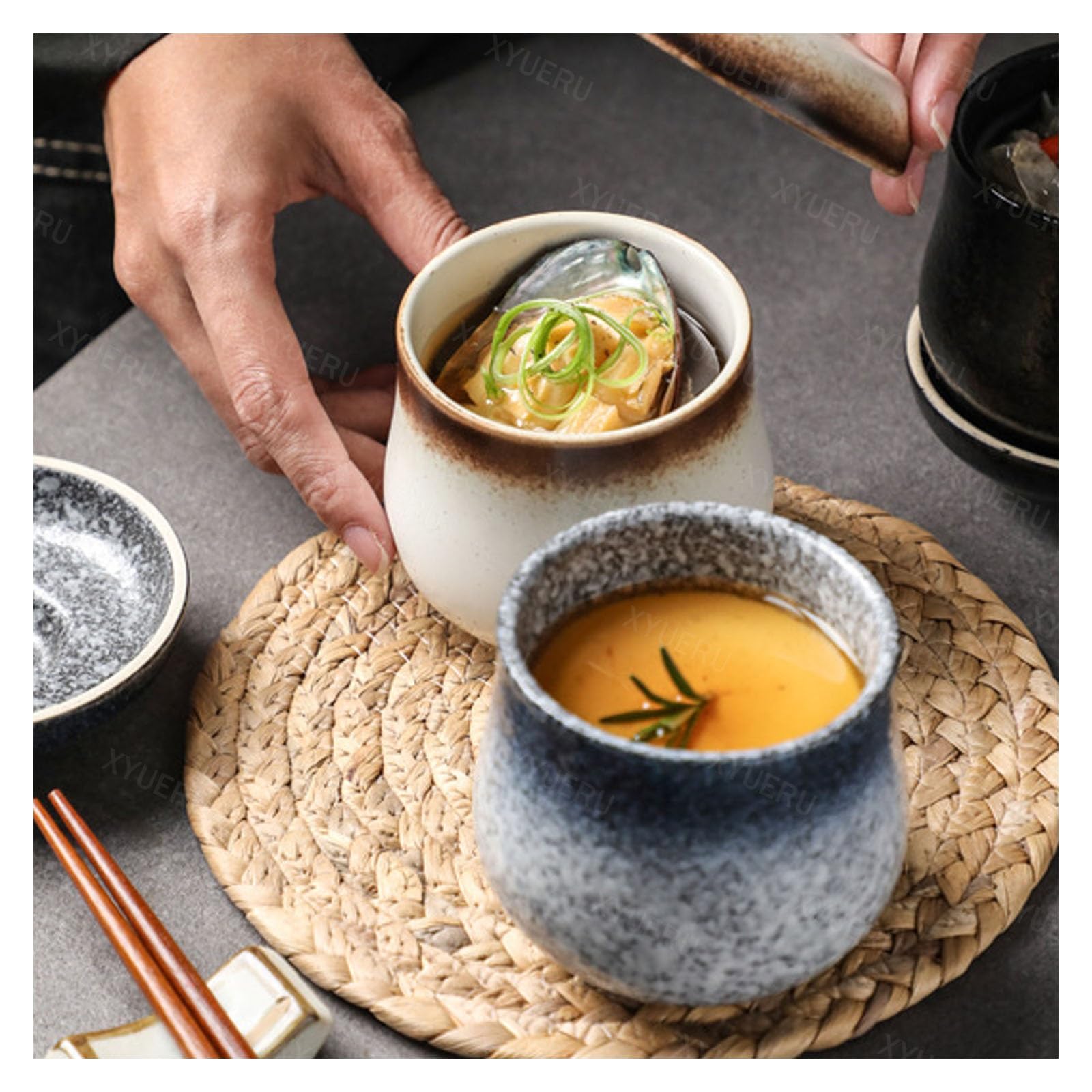 Coquetier avec couvercle, ustensile de cuisine rétro en céramique, cocotte japonaise 250 ml pour œufs à la coque, pudding, soupe, parfait pour le petit déjeuner et les recettes