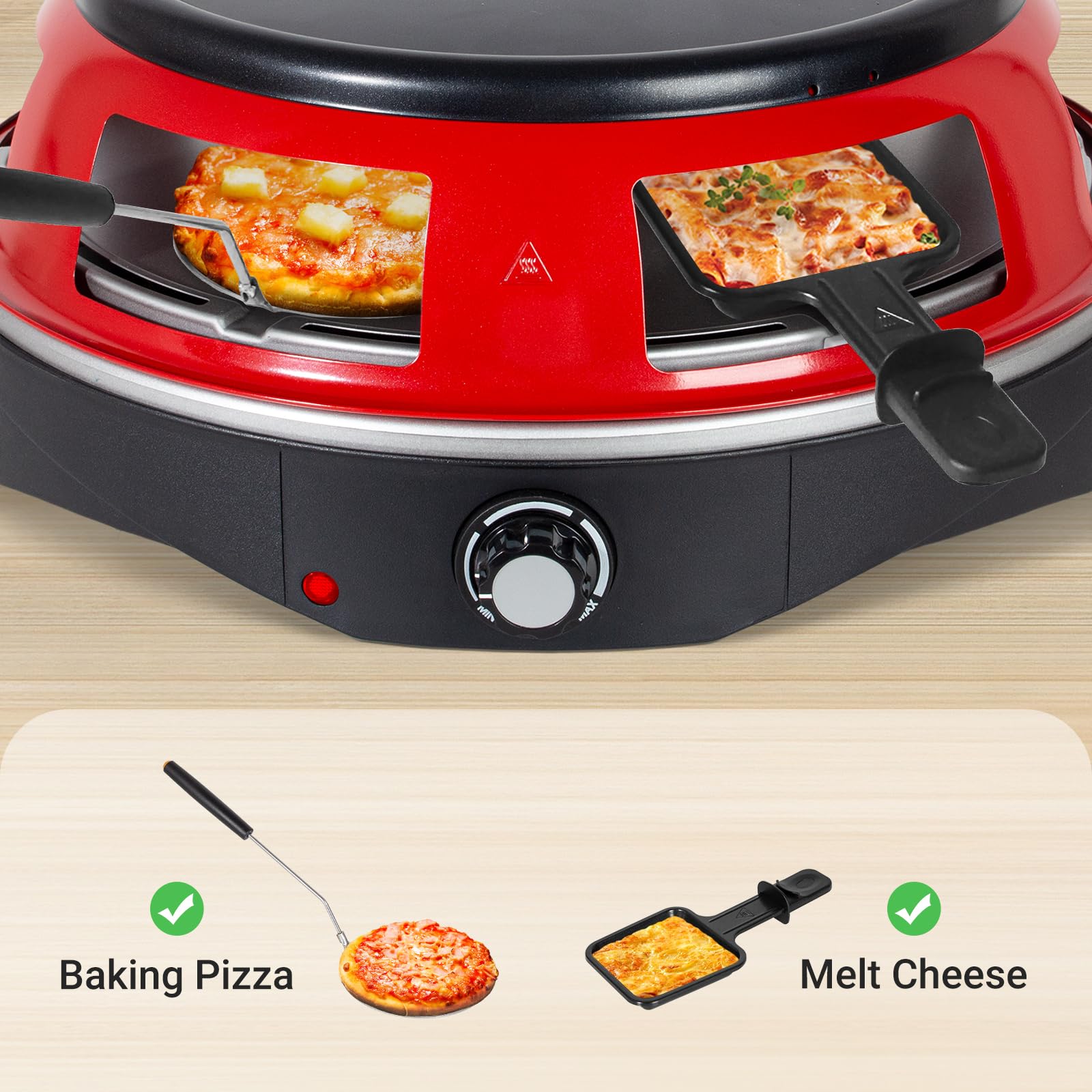 3-in-1 Elektrischer Pizzaofen, 1200 Watt, Pizzabackofen Für 6 Personen Mit 6 Pizzaschaufeln 6 Kasepfanne Grillplatte Fur Mini Pizza In 10cm Grillen Und Pfannkuchen Rot 85393682