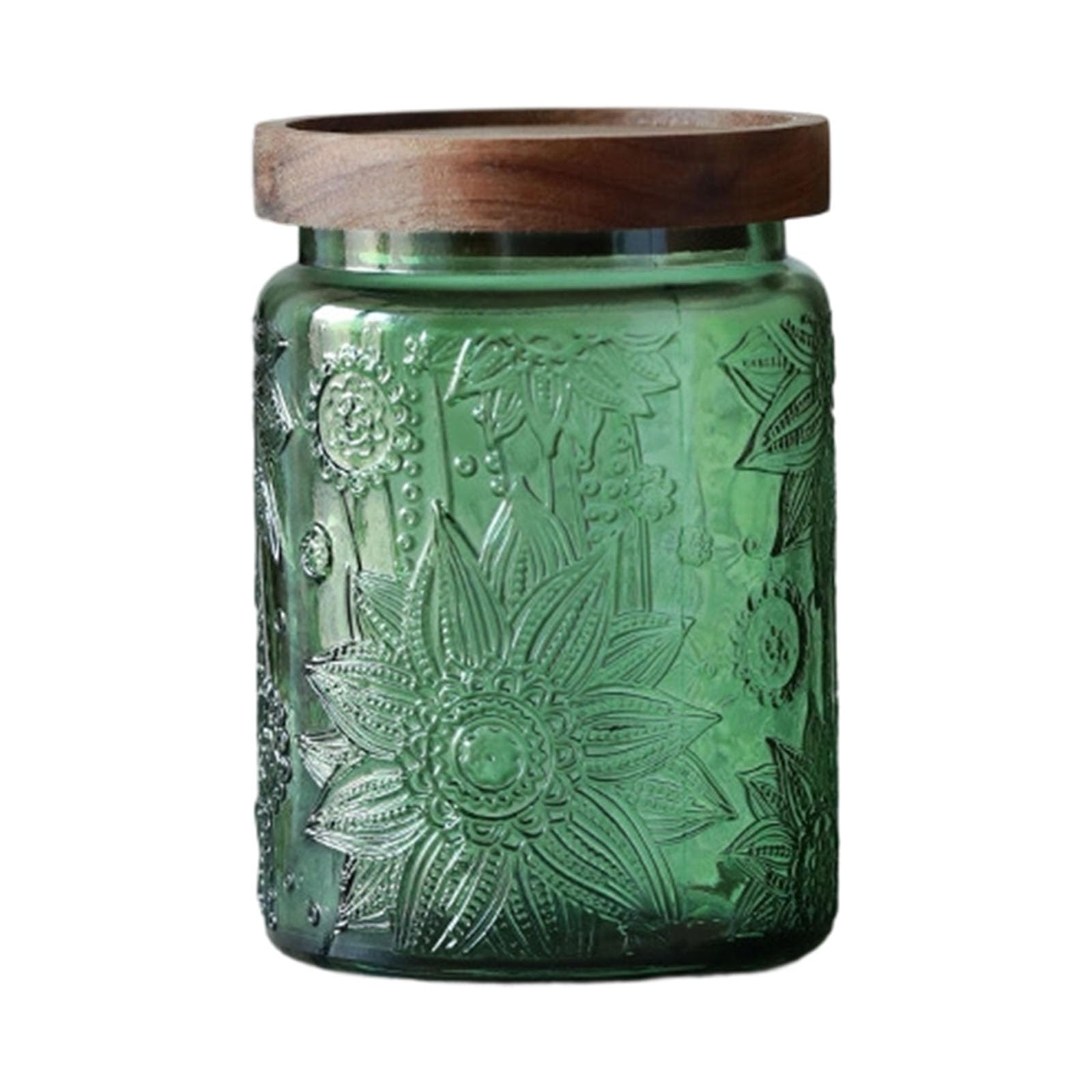 alloneslife Glass Jar for Food Storage Candies Embossed Sealed Airtights Wooden Lid Food Preservation Jar