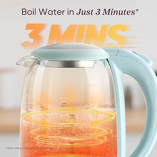 Miniatura 4 de COSORI - Hervidor eléctrico, sin contacto de plástico con agua, 1.8 qt1500W, tapa interior y filtro de acero inoxidable, tetera para café y té,