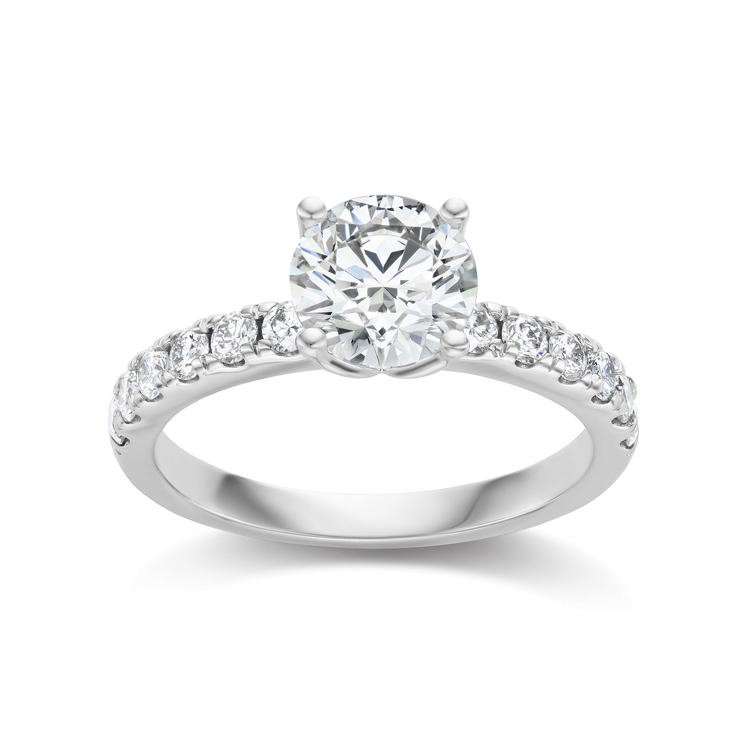IGI Certified 14K White Gold 2-1/2 Cttw Round Brilliant-Cut Lab Created Diamond Solitaire Engagement Ring with Pavé-Set Band (2.0 Carat Center Stone: G-H Color, VS1-VS2 Clarity) - Size 7