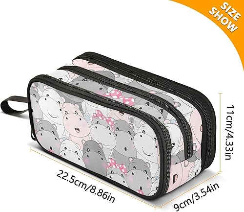 Miniatura 6 de Lindo estuche para lápices de hipopótamo para bebés, estuche grande para lápices para niños, niñas, compartimentos con cremallera, gran capacidad,