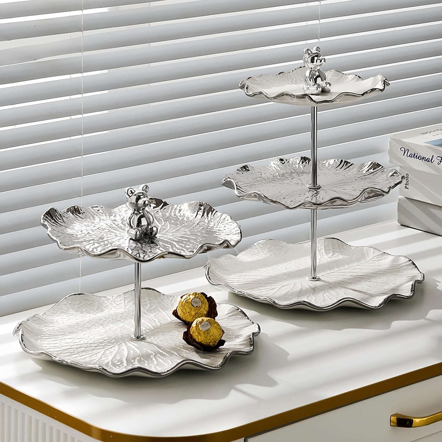 3 Tiered Serving Stand Ceramic Round Platter for Cupcakes Fruits Dessert or Tea Cake Pop Stand and Buffet Server Decorate Your Kitchen with Our Beautiful Bowls,3 Tier