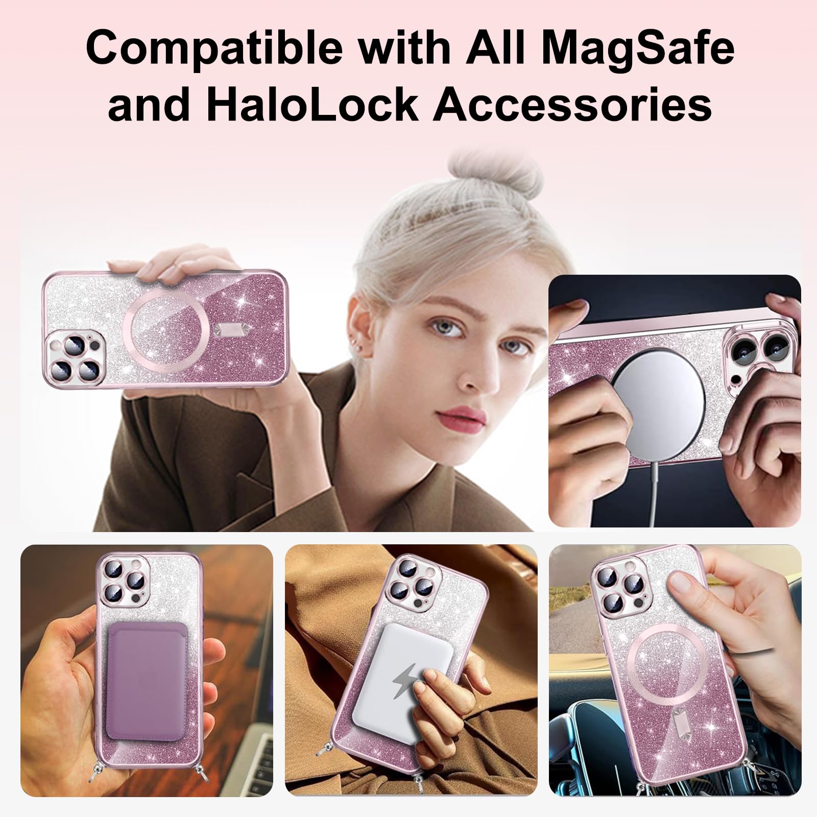 Oelrstfe Cover Glitter per iPhone 14 Pro Max con Cordino Custodia Trasparente Silicone con Collana Laccio Tracolla Antiurto Antigraffio Corda Collo Girocollo Regolabile Brillantini Protettiva Case,Blu