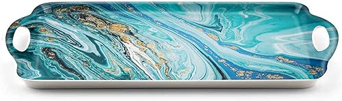 Miniatura 8 de Bandeja decorativa para servir con asas, bandejas rectangulares multiusos para restaurante, fiestas, mesa de café, cocina, patrón de mármol negro y