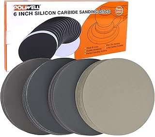 POLIWELL 6 Inch (150mm) Hook and Loop Sanding Discs, 1000/1500/2000/3000 Assorted Grit Wet Dry Sandpaper with Premium Silicon Carbide Abrasive for Automotive Woodwork Art Craft, Pack of 40