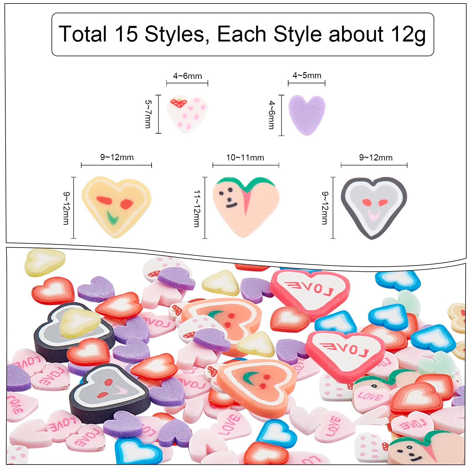 NBEADS 300 perline a forma di cuore in argilla polimerica, 8 x