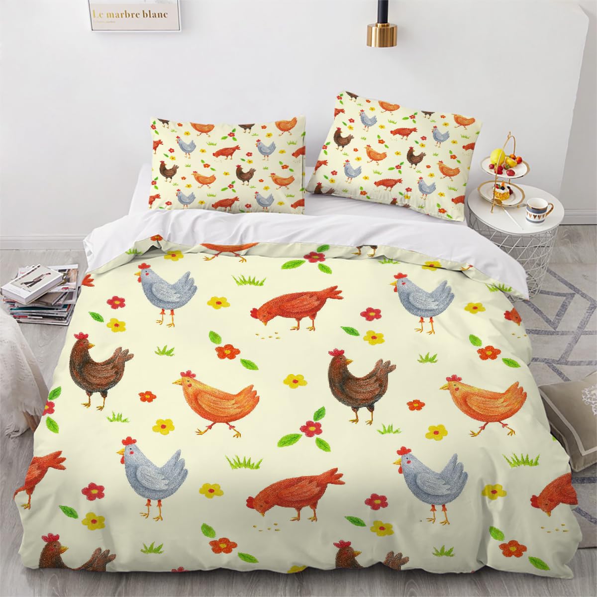 Housse de couette poulet en microfibre douce imprimée en 3D réaliste