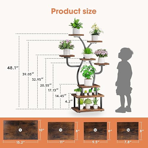 Miniatura 6 de Soporte para plantas de interior con luz de crecimiento, estante pequeño de 8 niveles de 48 pulgadas, soporte de esquina para plantas de interior,