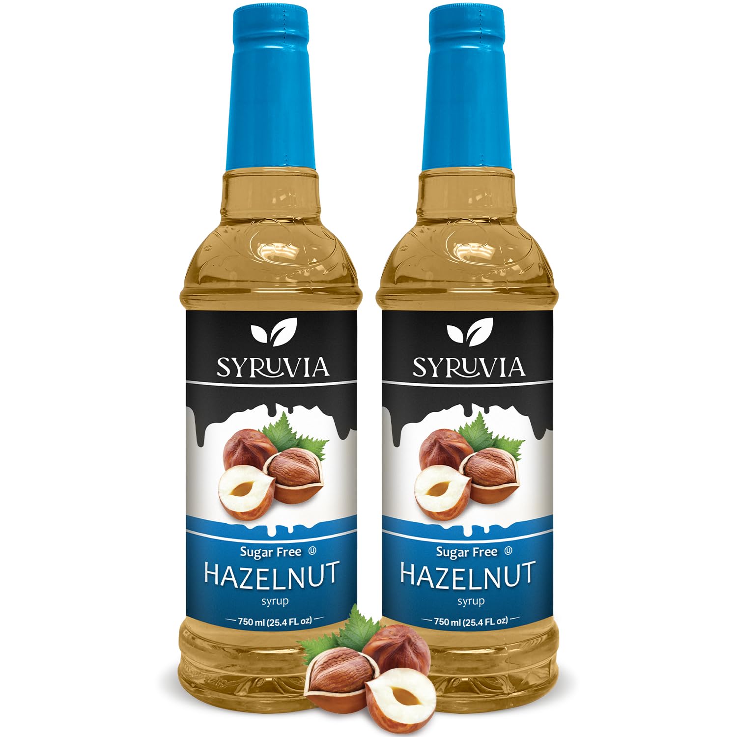 Syruvia Sugar-Free Hazelnut Coffee Syrup – 25.4 fl oz - Syrup for Coffee, Latte, Shakes, Smoothies, Desserts – 100% Vegan, Gluten Free, Kosher – No-Calorie Coffee Syrup, (Pack of 2)
