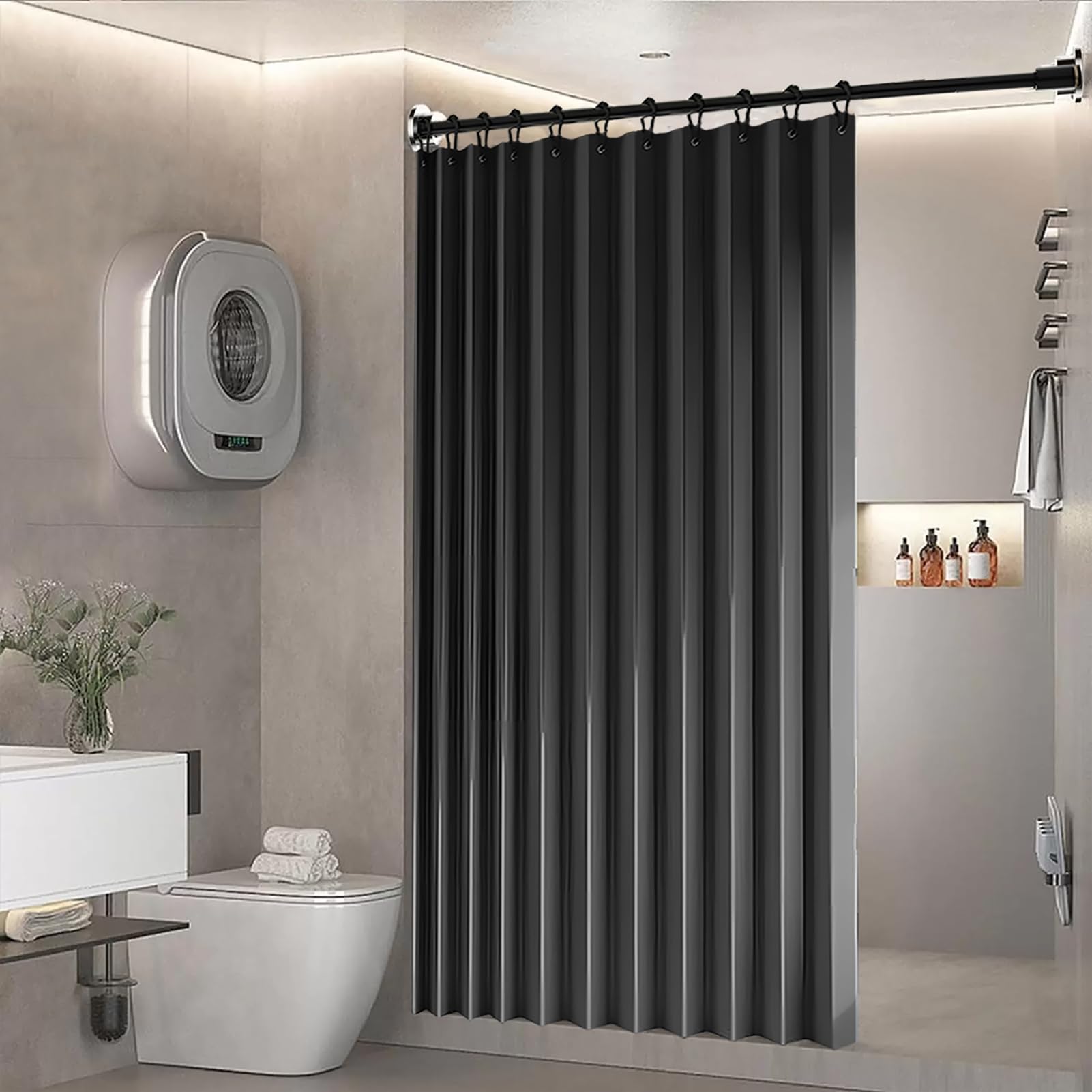 BOYOUTH Heavyweight Folding Accordion Shading Shower Curtains,Waterproof Fabric Pleated Partitions Privacy Bath Curtain for Bathroom Bathtubs Hotel Spa Decor,Dark Grey,44 x 77 inches